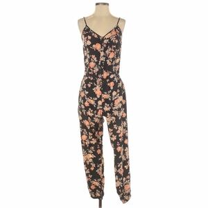 JACKSON Black Floral Spaghetti-Strap Jumpsuit with Peach Blooms